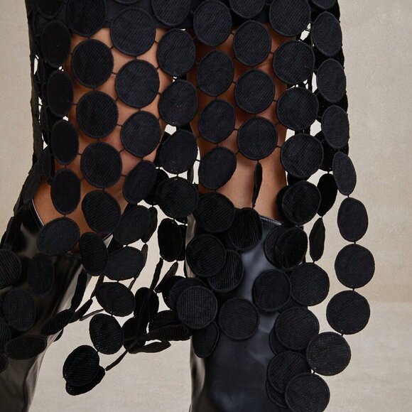 Black Casual Women's Laser Cut Multi Circle Double Layered Skirt - Picture 5 of 8